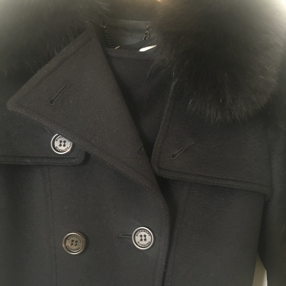 Burberry Prorsum Black Wool-Cashmere Coat with Blue Fox Fur Collar Size IT 38 - Picture 8 of 12